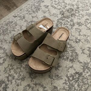 Olive Green Double Strap Sandals platform